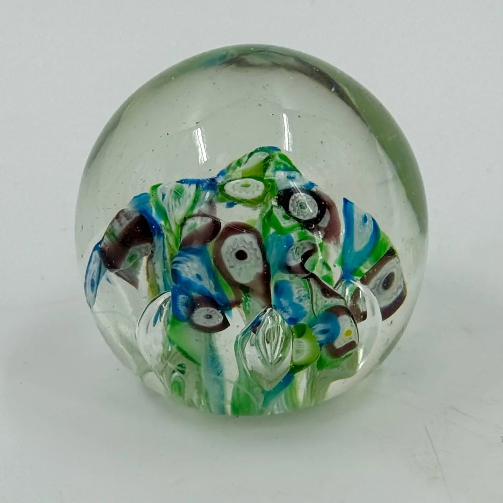Art Glass Globe Paperweight Pink & Blue‎ Base 3” 14 Ounce Vintage